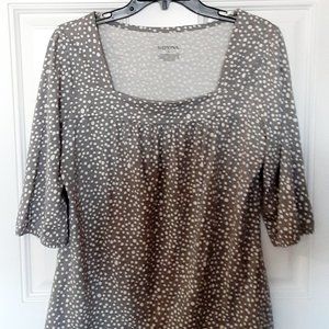 Merona Gray and White Dot Square Neck Elbow Sleeve Top Large